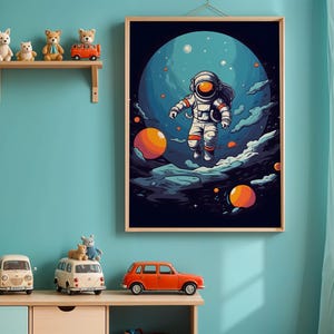 Space Themed Digital Wall Art Print | Galaxy Print | Digital Art | Kids Playroom | Instant Download Poster | Nursery | Astronaut Kids Art