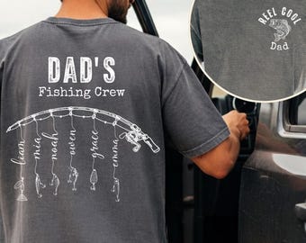 Personalized Dad's Fishing Crew Shirt with Kids Names, Reel Cool Dad Fishing Shirt, Father's Day Gift for Fisherman Dad Tee