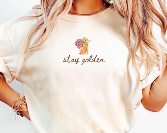 Stay Golden Sweatshirt Comfort Colors, Funny Golden Retriever Tshirt, Dog Lover Gift, Retro Vintage Golden Dog Sweater Minimal Dog Mom Shirt