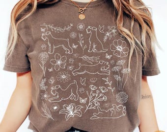 Vintage Floral Schnauzer Shirt, Botanical Line Art Dog Lover Gift, Schnauzer Mom Tee, Vintage Pet Gift, Floral Dog Gifts, Schnauzer Gifts