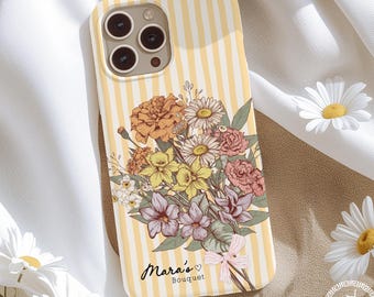 Birth Month Flower Bouquet Magsafe Phone Case For Mom Mama Grandma, Personalized Floral iPhone 17,16, 15, 14 Samsung Galaxy Mothers Day Gift