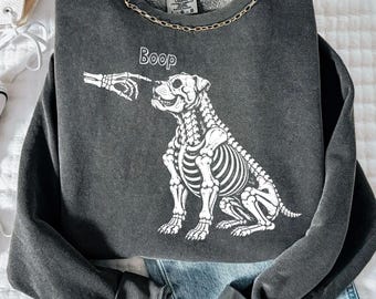 Skeleton English Bulldog Dog Boop Tee, Halloween Dog Shirt, Spooky Dog Crewneck, Bulldog Owner Sweatshirt, Halloween Bulldogs Shirt
