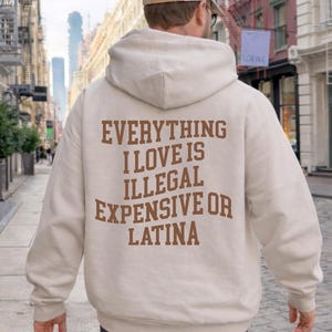 Allt jag älskar är olagligt dyrt eller latinamerikansk hoodie, rolig pojkvänskjorta, latinamerikansk arvströja, sarkastisk gåva