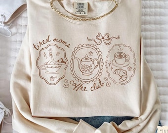 Tired Moms Coffee Club Comfort Colors T-Shirt Retro Coffee Lover Tee Mom Life Shirt First Time Mom Gift Funny Mom Tshirt Overstimulated Moms