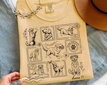 Custom Floral Golden Retriever Stamp Shirt Comfort Colors, New Dog Owner Gift, Vintage Dog Mama Tee, Gift for Dog Mom, Retriever Sweatshirt