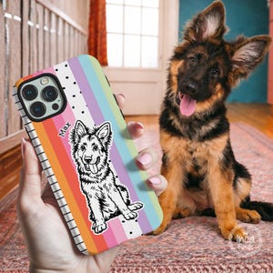 Custom Pet Phone Case, Pet Portrait from Photo, Personalized Striped Phone Case, Dog Cat Phone Case Gift for Pet Lover, iPhone 17 Cover image 1