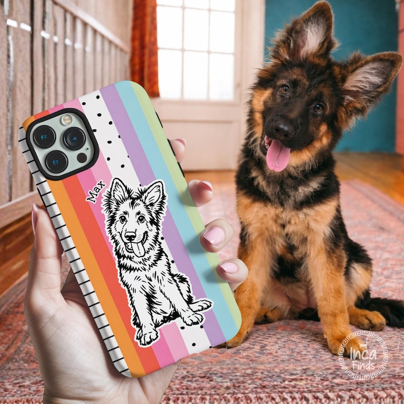 Custom Pet Phone Case, Pet Portrait from Photo, Personalized Striped Phone Case, Dog Cat Phone Case Gift for Pet Lover, iPhone 17 Cover image 1