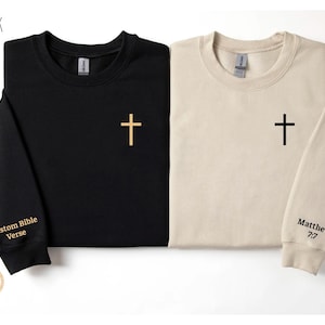 Custom Bible Verse On The Sleeve, Faith Based Tshirts, Bible Verse Shirts, Christian Shirt Gift, Custom cross Sweatshirt, Religious Gifts