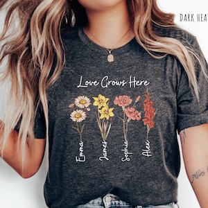 Aangepast bloemenshirt geboorte, oma&#39;s tuin-T-shirt, gepersonaliseerd cadeau voor moeder of oma, cadeau-idee voor Moederdag, verjaardag of Valentijnsdag