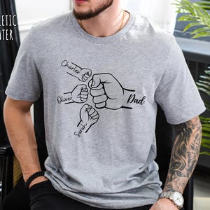 Custom Fist Bump Dad Shirt With Kids Names, Father&#39;s Day Gift, Personalized Dad or Grandpa Tee, New Dad Shirt, Gift From Kids or Wife