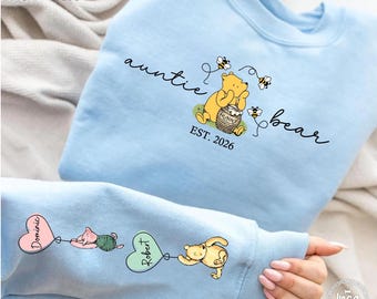 Auntie Bear Sweatshirt Est. 2026, Personalized New Aunt Gift, Custom Aunt Crewneck with Names, Cute Pregnancy Announcement, Gift for Auntie