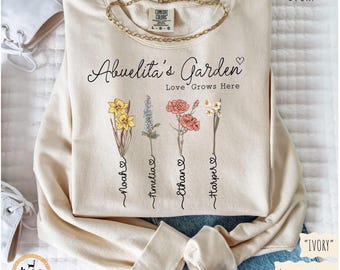 Custom Abuelita Sweatshirt With Names, Grandma Floral Sweatshirt, Personalized Abuela Sweater, Gifts For Grammy Crewneck, New Abuela Shirt