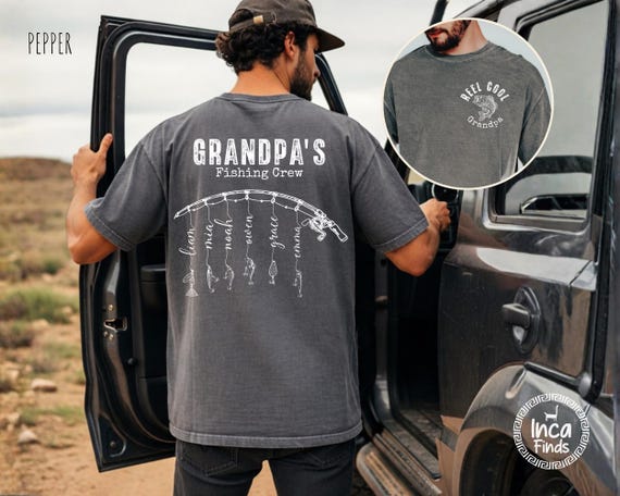 Grandpa Fishing Shirt With Grandkids Names, Personalized Fishing Grandpa Gift, Custom Grandpa Shirt, Fisherman Grandpa Tee