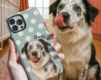 Custom Pet Photo Phone Case, Personalized Watercolor  Dog Portrait iPhone 17 Cover, Cat Face Phone Case, Gift For Dog Mom, Pet Memorial Case