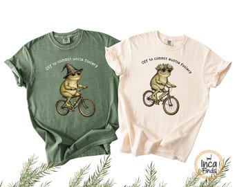 Off To Commit Aunt Uncle Foolery Shirt, Funny Frog Scooter Tee, Comfort Colors Auntie Uncle Gift, Pregnancy Reveal, Cool Uncle Shirt