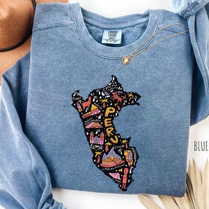 Carte du Pérou, sweat-shirt couleurs confort, col rond péruvien, joli pull du Pérou, chemise unisexe carte du Pérou, cadeau j'aime le Pérou, T-shirt péruvien