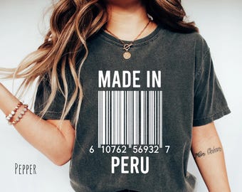 Made in Peru Barcode T-Shirt, Unisex & Kids Peruvian Pride Shirt, Peru Crest Tee, Soft Cotton Peruano Apparel, Love Peru Gift, Peru Heritage