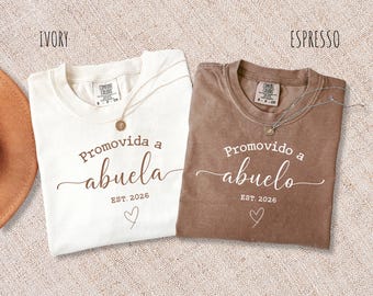 Promoted to Abuela y Abuelo Shirt Est 2026, Custom Comfort Colors Grandma And Grandpa Gift, Matching Tee Set For New Grandparents
