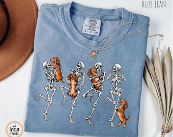 Halloween Dachshund Shirt, Dancing Skeleton Doxie Tee, Spooky Dog Shirt, Funny Weenie Dog Sweatshirt, Fall Dog Mom Gift, Dog Sweatshirt