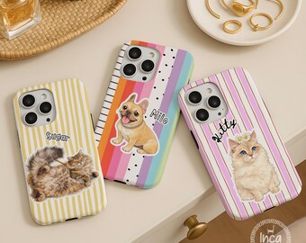 Custom Pet Phone Case, Pet Portrait from Photo, Personalized Striped MagSafe, Dog Cat Phone Case Gift for Pet Lover, iPhone 17 18 Pro Max