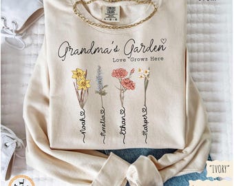 Grandmas Garden Sweatshirt With Birth Month Flowers, Personalized Mom Sweatshirt Custom Birthday Gift for Grandma Mama Shirt Christmas Gift