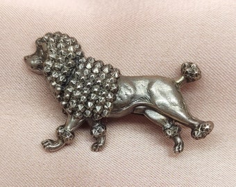 Antique Victorian French Poodle Rosette Stars Silver Brooch Repousse Pastry Icing Sterling Silver Dog Pin Birthday Anniversary Gift for Her