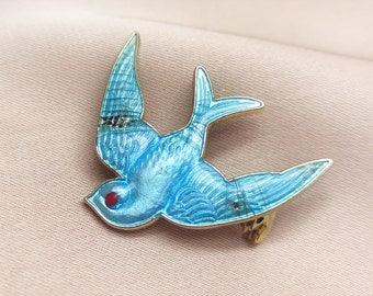 Belle broche vintage en émail bleu hirondelle volante oiseau broche porte-bonheur breloque anniversaire cadeau d'anniversaire pour elle