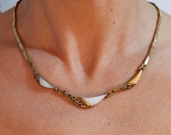 Elegant Art Deco Mother of pearl Gold Gilt Sterling Silver Choker Necklace Spike Geometric Design Nacre Antique Idea Gift for Her Mom 1940s