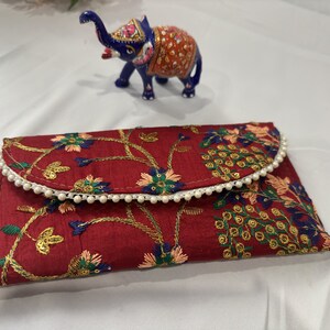 Womens Embroidered Clutch Purse Pouches Brązowy