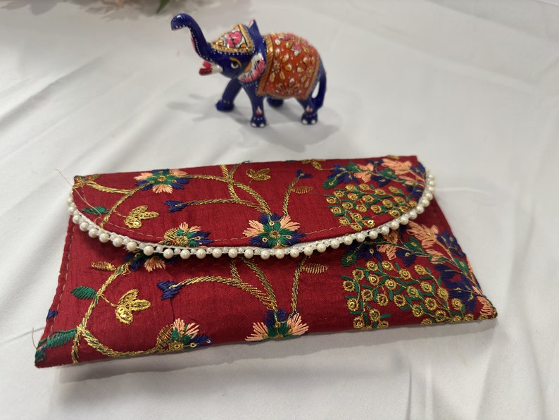 Womens Embroidered Clutch Purse Pouches Brązowy