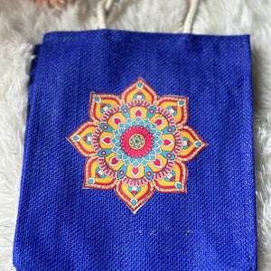 Full Jute bag with Mandala art fabric stitched