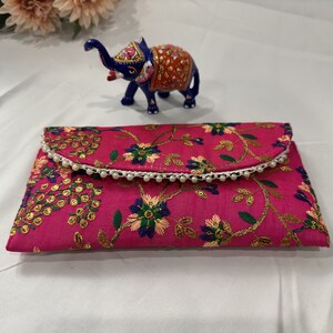 Womens Embroidered Clutch Purse Pouches Różowy