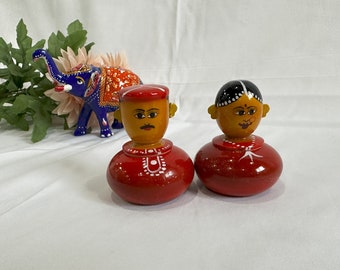 Handcrafted Etikoppaka Bride and groom or couple or Raja Rani pasupu Kumkum set