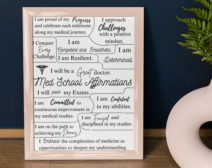 Med-School Daily Affirmations Printable Wall Art Affirmation Poster Medical Student Positive Quotes Instant Download Medical Student Gift