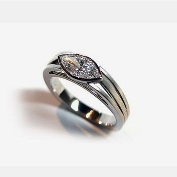 East To West Moissanite Ring, Bezel Set Marquise Cut Ring, 1.00 CT Marquise Cut Colorless Moissanite Engagement Ring, 14K Gold Wedding Ring