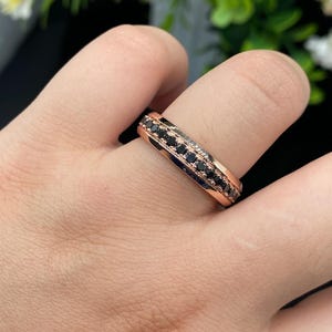Unique Full Eternity Band, Black Round Cut Moissanite Engagement Ring, Onyx Wedding Band, Black Stackable Band, 14K Yellow Gold Wide Band