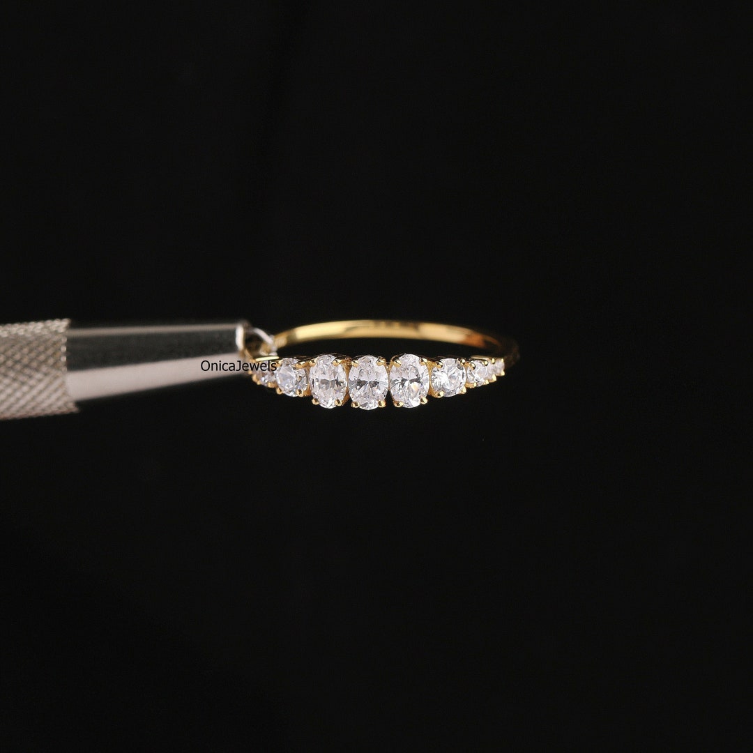 Half Eternity Moissanite Wedding Band in 14K Solid Yellow Gold, Oval ...