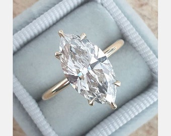 Marquise Moissanit Verlobungsring, 3ct Marquise Schnitt farblos Moissanite 14K Gelbgold Verlobungsring, Marquise Solitär Ehering