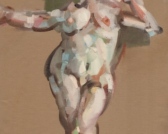 Art Print Female Figure Painting 9x12 on 11x14 - Toned Series Figure 12 by David Lloyd