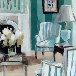 Art Print Living Room French Blue Interior - Blue Stripes by David Lloyd