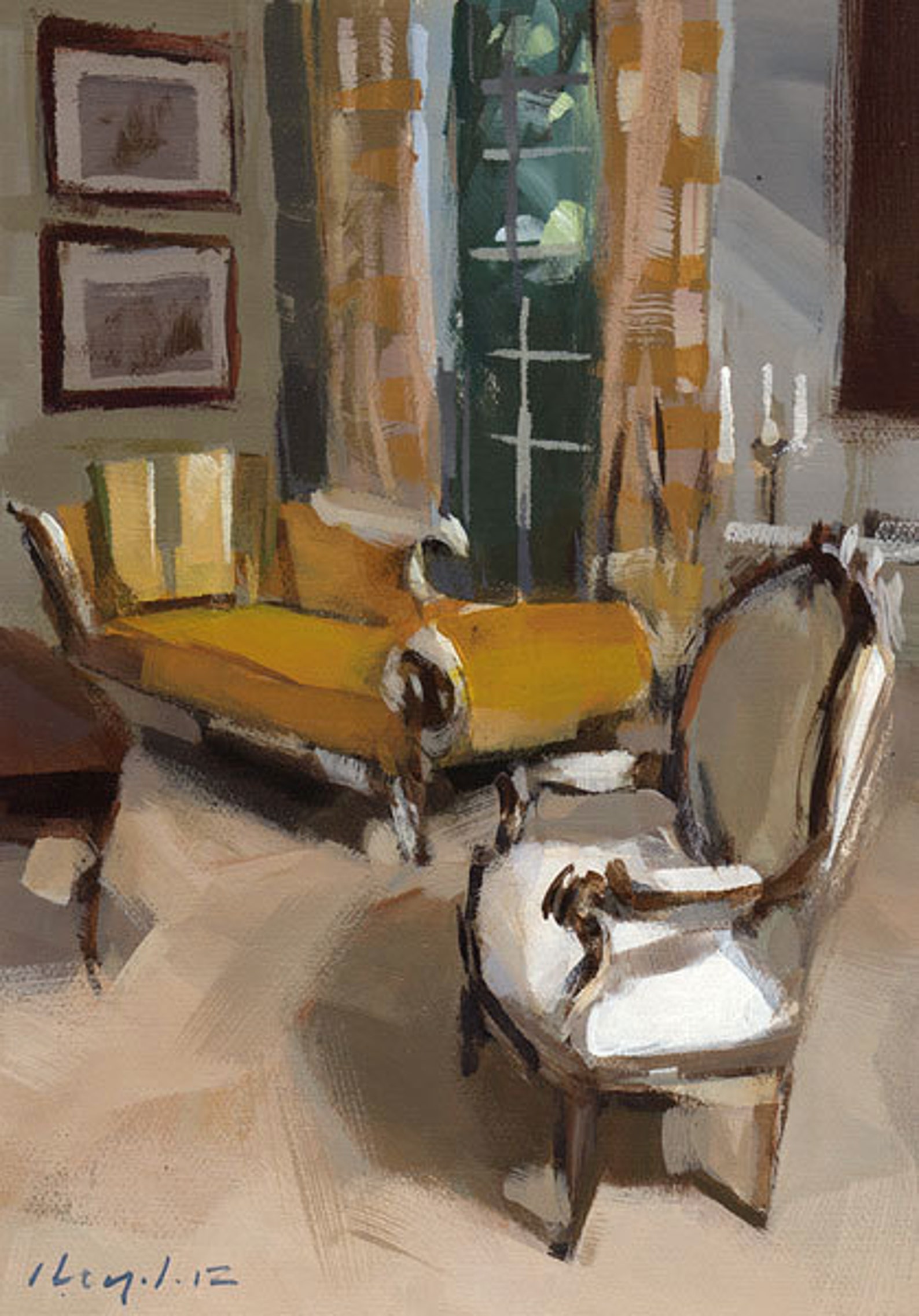 Art Print Living Room Chair Antique Chair Chaise Yellow by Etsy