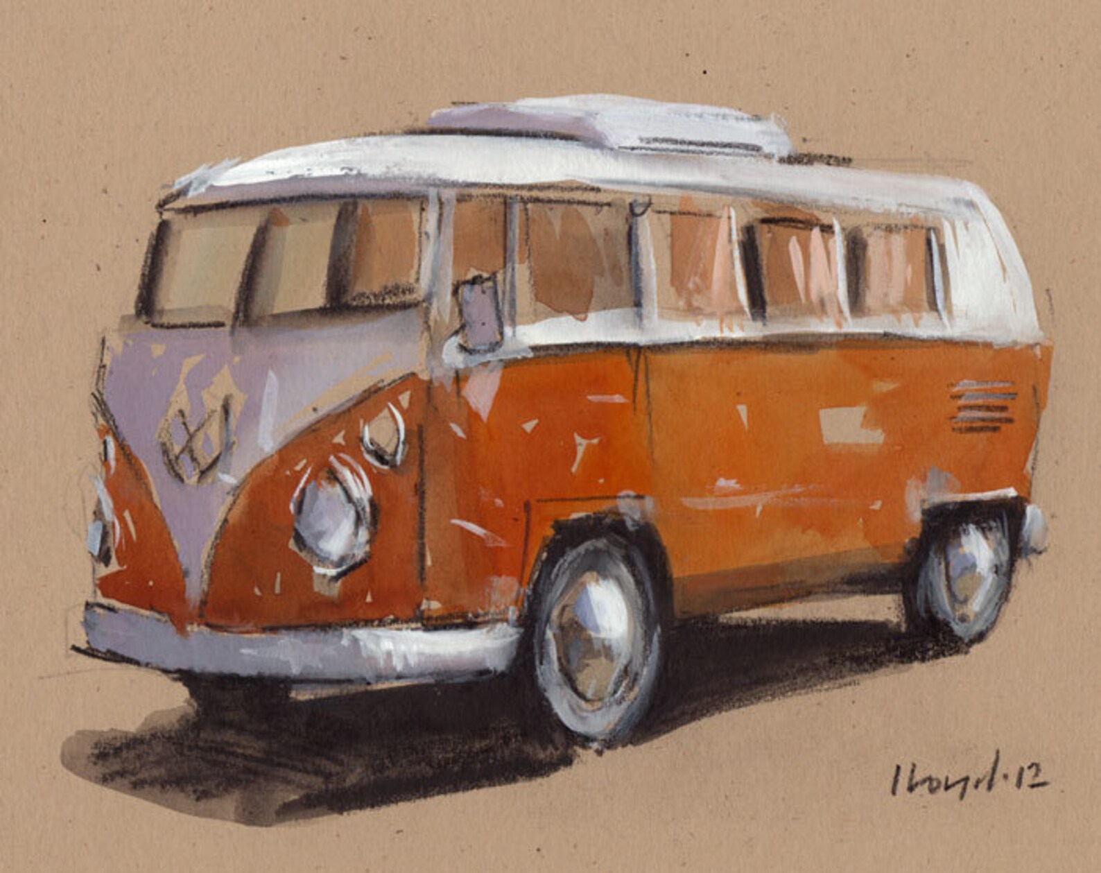 Art Print Car Painting VW Van Hippie Geekery Orange Bus by Etsy
