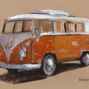 Art Print Car Painting VW Van Hippie Geekery - Orange Bus by David Lloyd