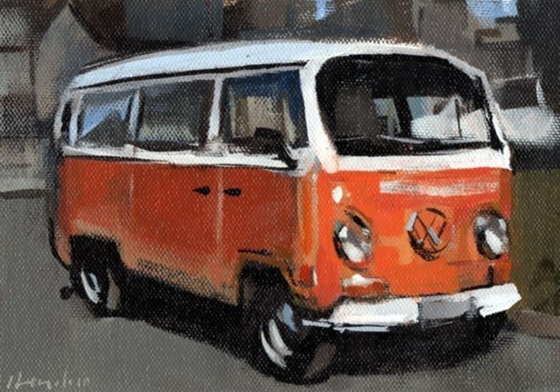 VW Volkswagen Art Print Retro Bus Orange Sixties Car VW BUS Etsy