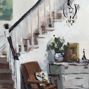 Art Print Interior White Natural Neutral Flower - Stairwell with Lounge Chair by David Lloyd