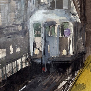 Art Print Urban Cityscape Subway New York City Painting  Sketch - Elevated by David Lloyd