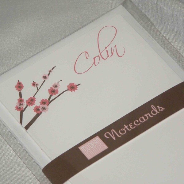 Cherry Blossom Personalized Flat Notecards (set of 10) - FREE SHIPPING - SALE