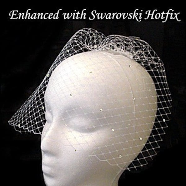 French Russian Swarovski Hoftix face Elegant Birdcage Face Wedding Veil Ivory or White