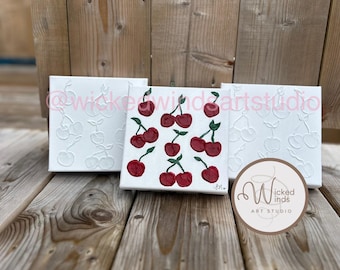 DIY Paint Your Own Textured Artpiece - Textured Cherries with Paintbrush and paint on stretched canvas