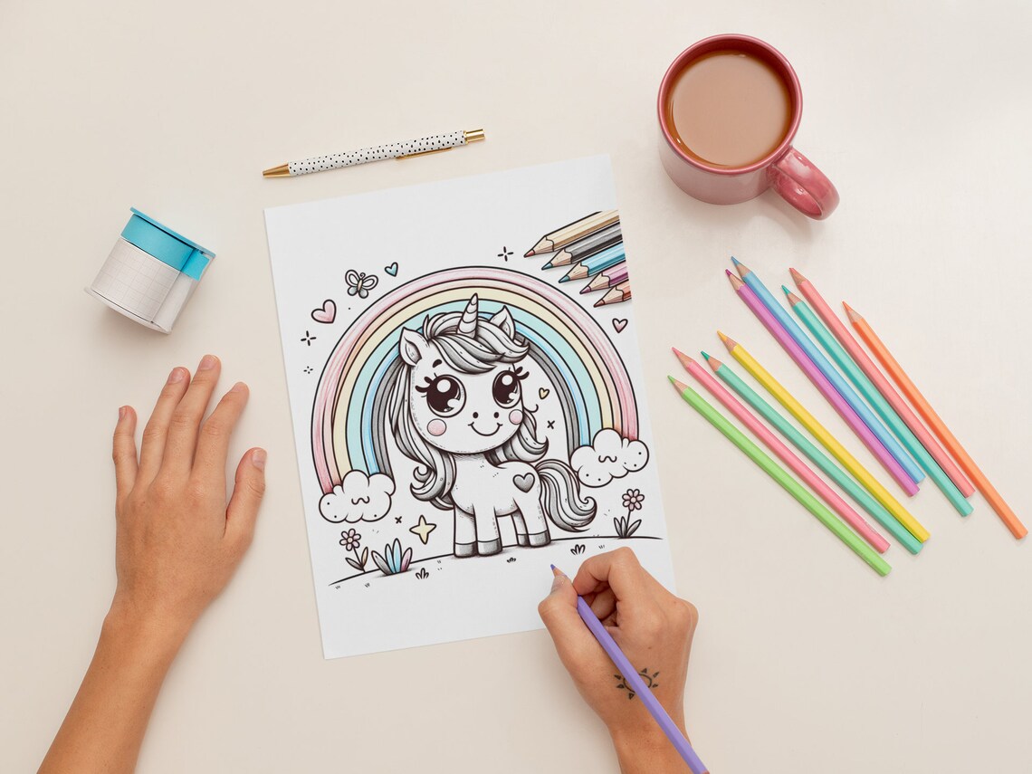 Whimsical Unicorn & Rainbow Coloring Pages for Kids - Enchanting 10